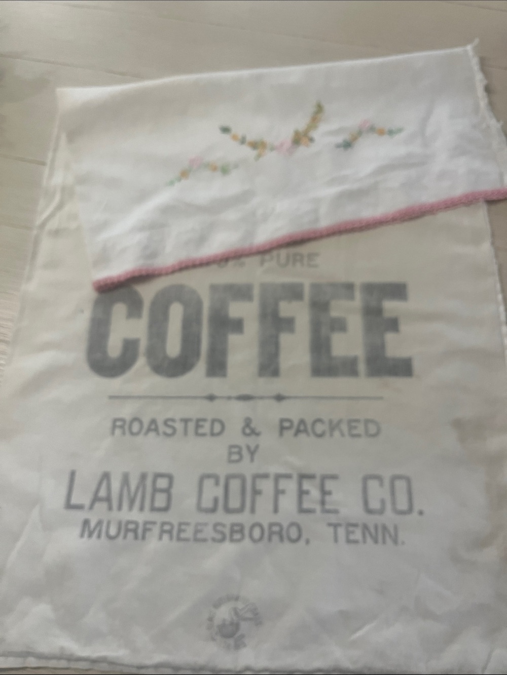 Unique Vintage Cloth Coffee Bag with TN Coffee print and Embroidery - Picture 7 of 9